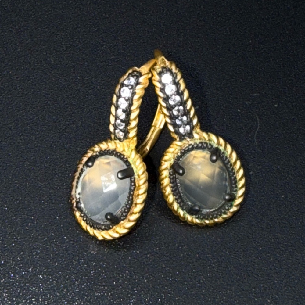 Freida Rothman 925 Sterling Silver Vermeil CZ MOP Chalcedony Leverback Earrings